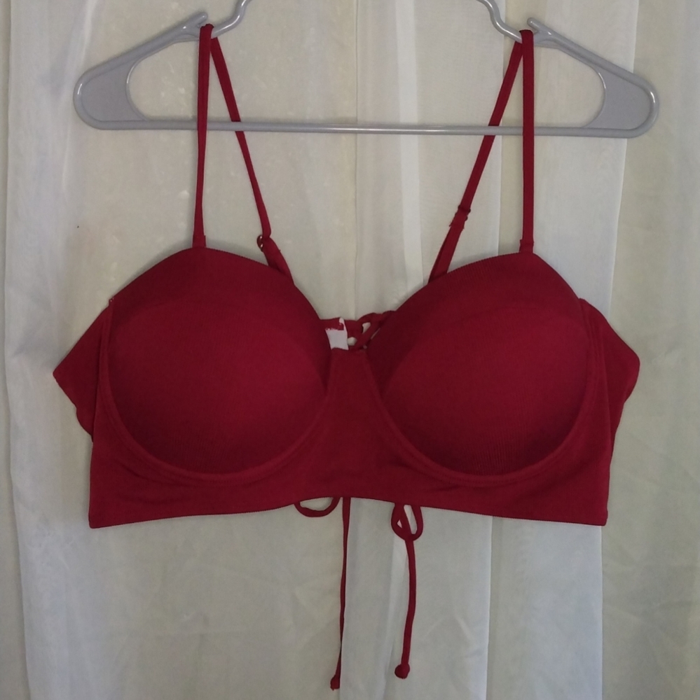 Red Ribbed Bikini Top